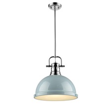  3604-L CH-SF - Duncan 1 Light Pendant with Rod in Chrome with a Seafoam Shade